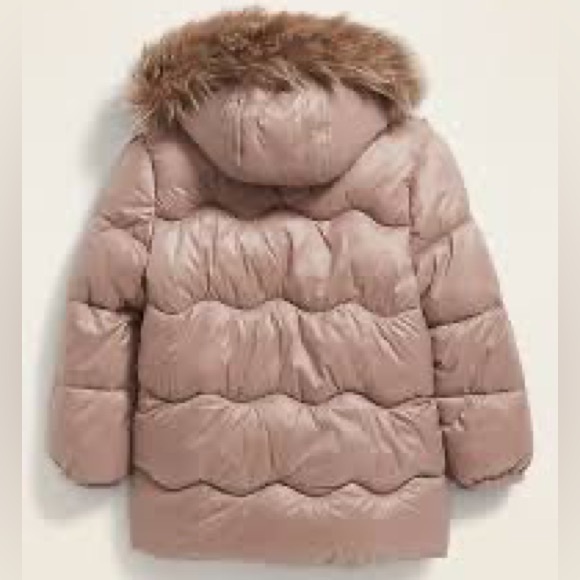 Old Navy Girls Light Pink/brown hooded Sherpa lined Puffer Jacket Size 3 Toddler - Picture 2 of 14
